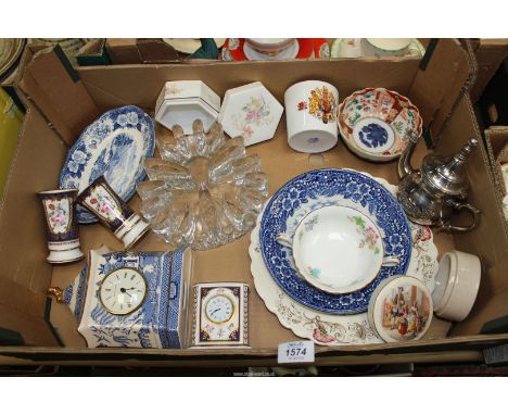 A quantity of China and Glass including Spode vases,Oriental bowl, small metal tea pot etc.