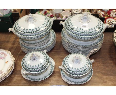 A part 'Unity' dinner service including twelve dinner plates, eight side plates, tea plates, two large vegetable tureens and 