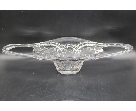 A heavy Murano style clear glass vintage centrepiece dish, 24 1/2" long x 9 1/2" wide.
