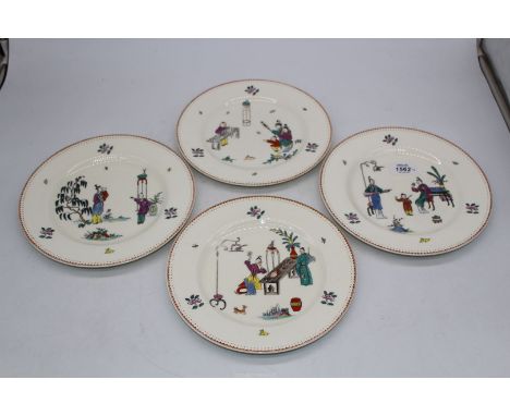 Four reproduction early Worcester plates with Oriental scenes.