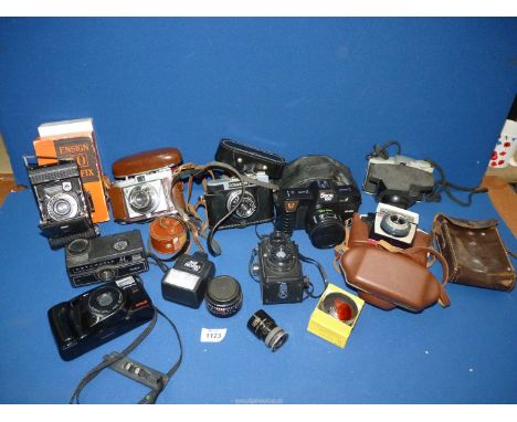 A quantity of cameras and equipment to include: Ensign 20, Selfix, Retinette, Kodak "Autosnap", Olympus 230 35mm, etc.