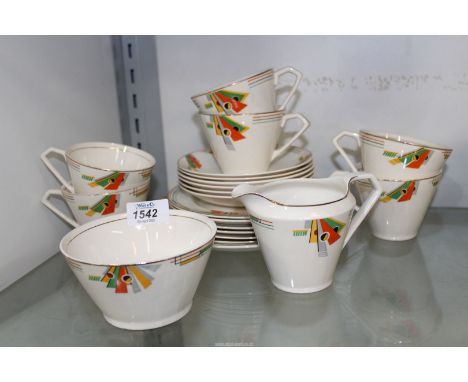 A 1930's Art Deco Johnson Bros "Pareek Astoria" Six setting part teaset with some crazing [ no teapot]