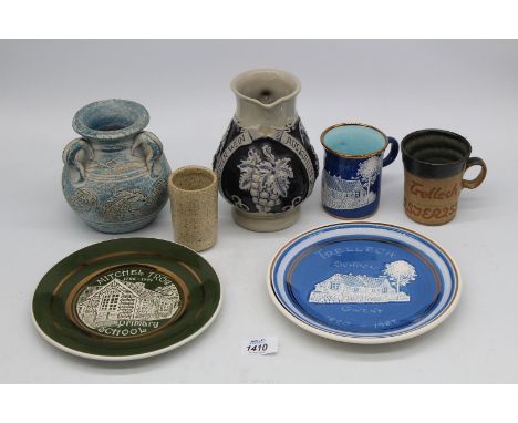 A small quantity of Studio Pottery including Ewenny Anniversary mug and plates, West German jug etc.