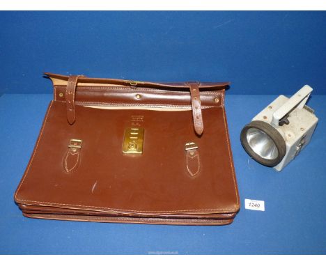 A 1960's British Railways Bardic lamp and brown leather briefcase by Barrow & Hepburn.