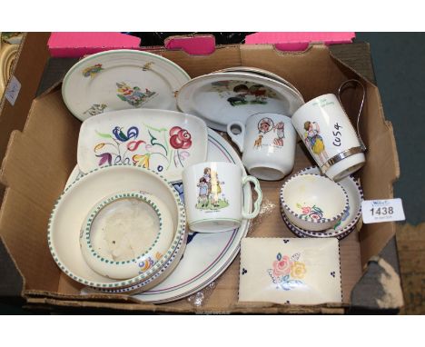 A Doulton Little Bo Peep beaker with Hunkin and Heath plated handle and five other items on the nursery thyme, along with a q