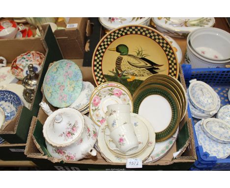 A quantity of china including Royal Copenhagen cups and saucers, Royal Albert teapot, early Belleek saucer, Kutani Crane etc.