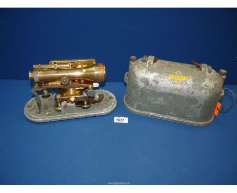 A vintage Brass Theodolite, made by Cooke, Troughton & Simms Ltd., pat. no. 242468, cased.
