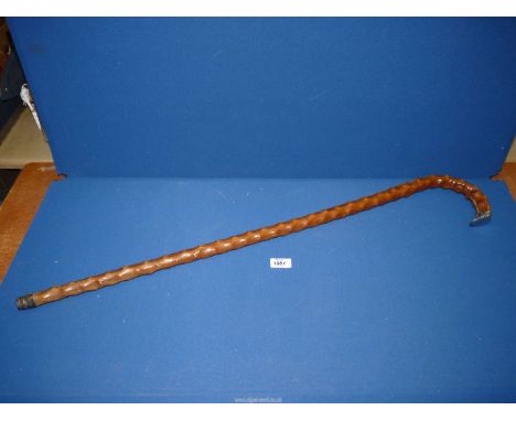 A 19th century wood walking stick mounted with silver to handle, Birmingham 1887 or 1894 maker Thomas Davies, 36" long (origi