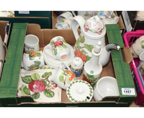 A quantity of Portmeirion "Pomona" ware to include: coffee pot with four coffee cups and saucers, olive oil, pepper pot, napk