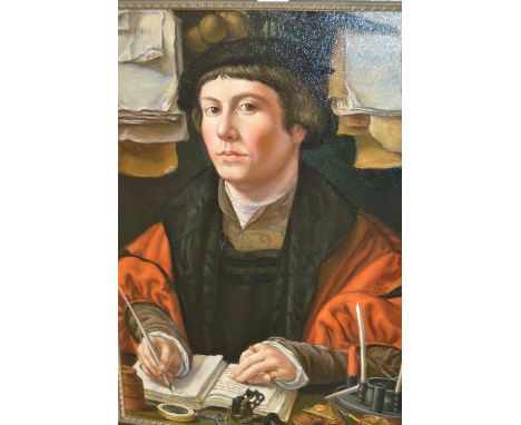 Replica oil on canvas, portrait of a man after Jan Gossaerts, in a silvered frame