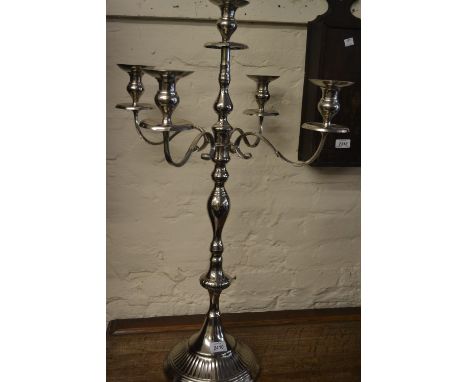 Large nickel plated floor standing five branch candelabra