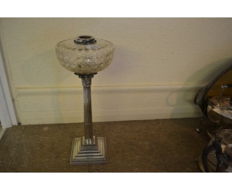 Early 20th Century Walker and Hall Corinthian column silver plated oil lamp with glass well CONDITION REPORT No damage to the