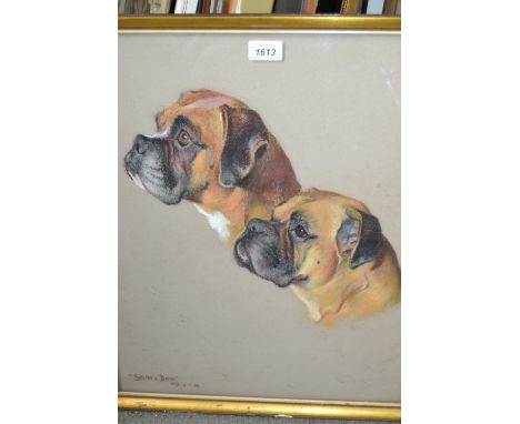 Phyllis Binet, monogrammed pastel, portrait of two bulldogs, 20ins x 16.5ins