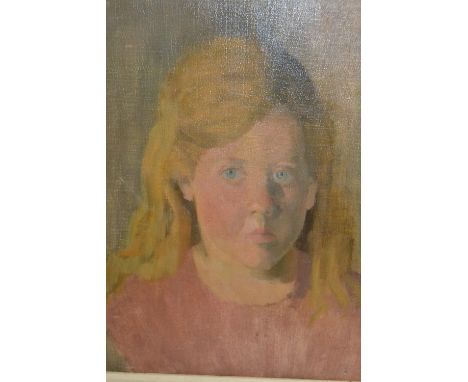 Denis Knowland, oil on canvas laid on board, portrait of a young lady with fair hair, signed verso, 13ins x 10ins