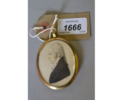 W.H. Watts, watercolour, portrait miniature of a gentleman in profile mounted in a locket with hair to the verso, signed, 2.2