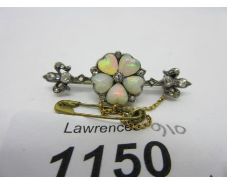 Antique heart shaped opal and diamond bar brooch