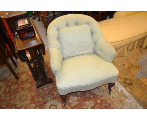 Victorian button upholstered tub chair on turned front supports