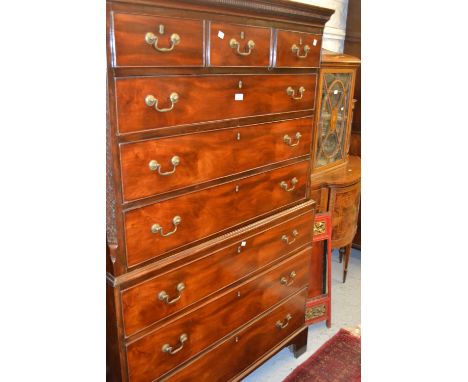 George III mahogany tallboy, the moulded cornice above three short drawers and six long graduated drawers with brass swan nec