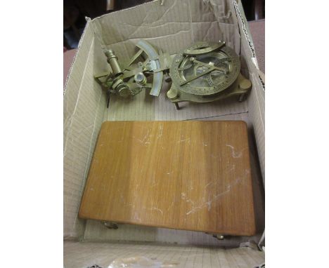 Reproduction miniature sextant, similar compass and boxed pair of scales