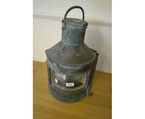 Late 19th / early 20th Century copper ship's light with interchangeable lenses and verdigris finish (at fault)   CONDITION RE