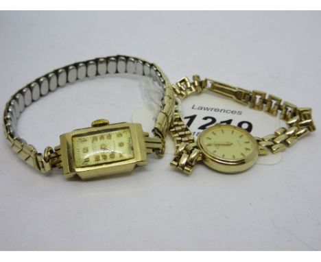 Ladies Rotary 9ct gold cased wristwatch with gold bracelet strap, together with another ladies gold cased wristwatch with pla