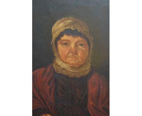 19th Century, oil on canvas, half length portrait of a lady, signed, inscribed and dated 1823 verso, 30ins x 25ins, oak frame