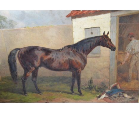 H. Hall, oil on canvas, portrait of the racehorse Newminster, signed H. Hall and dated 1869, 24ins x 32ins, gilt framed   CON