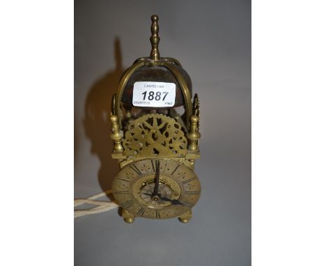 Small brass hook and spike lantern clock in early 18th Century style, the 4in dial with Roman numerals inscribed William Cart