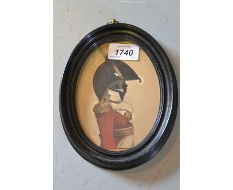 19th Century oval silhouette profile portrait of an army officer CONDITION REPORT this is a watercolour