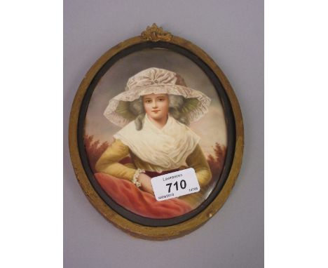 K.P.M. porcelain plaque painted with a portrait of the Duchess of Drummond after Wagner, 7.5ins x 5.25ins, gilt framed, vario