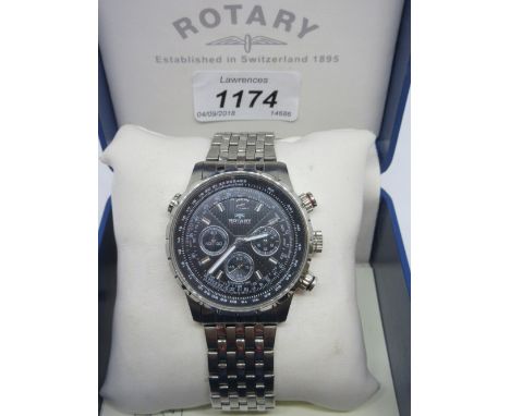 Gentleman's Rotary stainless steel chronograph wristwatch in original box