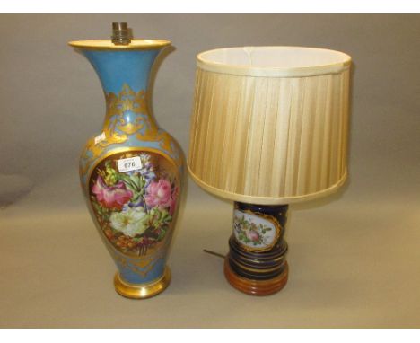 Large Paris porcelain baluster form vase adapted for use as a table lamp, together with another similar CONDITION REPORT The 