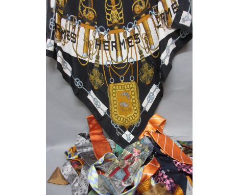 Hermes silk scarf together with a large quantity of gentlemens silk ties etc