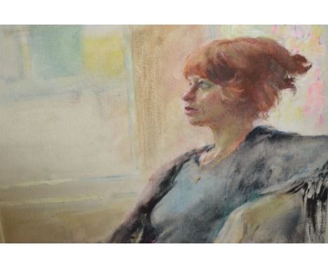 Christopher Alexander, oil on textured board, portrait study of a lady, 13ins x 16ins