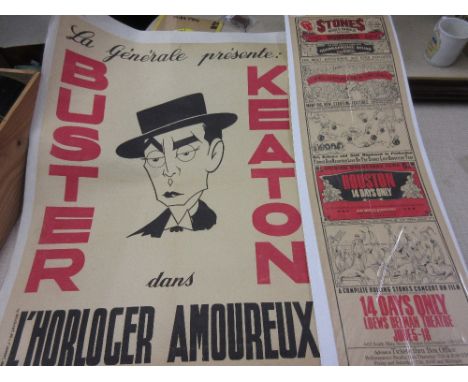 Rolling Stones world famous ' Travelling Movie ' poster, together with a Buster Keaton poster mounted on linen