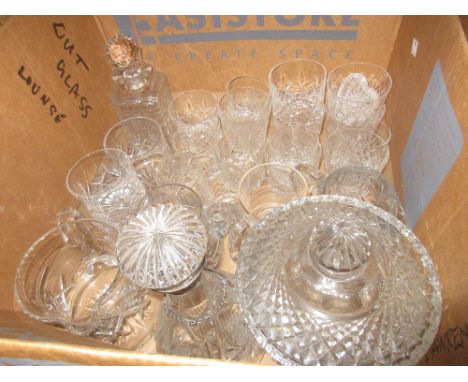 Hobnail cut glass pedestal jar and cover, silver mounted cut glass decanter and stopper and other miscellaneous good quality 