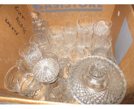 Hobnail cut glass pedestal jar and cover, silver mounted cut glass decanter and stopper and other miscellaneous good quality 