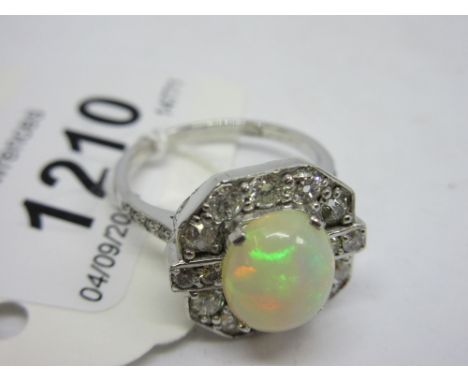 18ct White gold Art Deco style opal and diamond ring