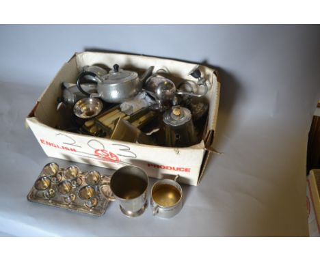 Small quantity of miscellaneous silver plate, Britannia metal teapot, sugar scuttle etc