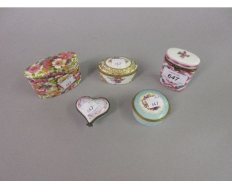 Group of five various Limoges type porcelain and gilt metal trinket boxes