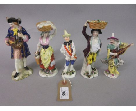 Small 19th Century Century Continental porcelain figure of Harlequin together with another of an oriental playing a musical i