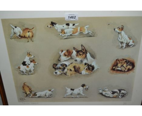 Louise Wood, signed coloured print, study of dogs, No. 482 of 500 together with two Nick Cawston, signed prints of dogs