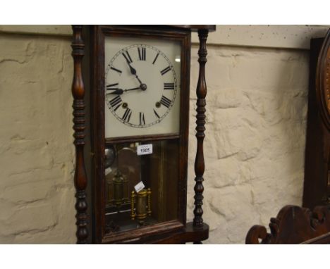 19th Century rosewood parquetry inlaid wall clock, the square enamel dial with Roman numerals and a two train movement striki