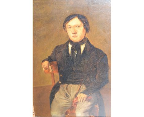 19th Century oil on panel, portrait of a seated gentleman, 10.5ins x 8ins