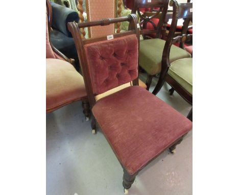 Late Victorian mahogany low seat nursing chair with button back