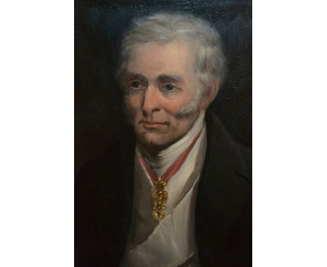 19th Century English school, oil on board, portrait of the 1st Duke of Wellington wearing the Order of the Golden Fleece, 12i