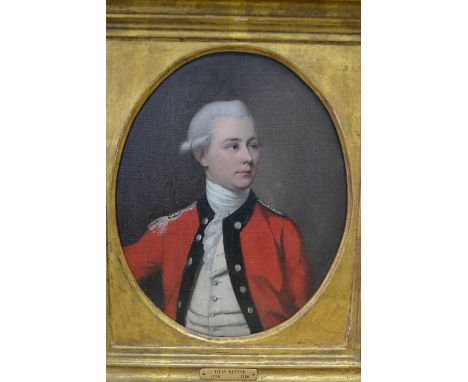 Tilly Kettle, oil on canvas, portrait of an army officer in uniform, circa 1795, oval mounted, 10ins x 8ins, gilt framed