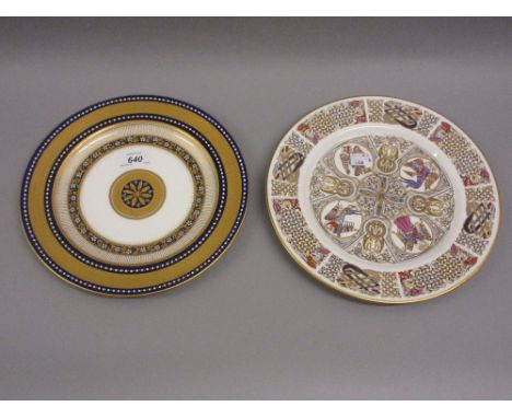 19th Century Mintons cabinet plate with gilded and jewelled decoration, together with a Spode Iona commemorative plate