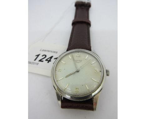 Longines steel cased gentleman's wristwatch having silvered dial, with later brown leather strap CONDITION REPORT Does seem t
