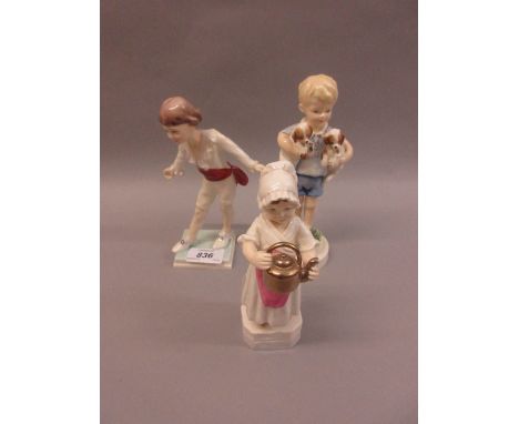 Group of three Royal Worcester figures, Masquerade, Mondays Child and Polly Put the Kettle On (restored)
